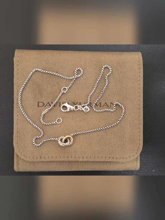 David Yurman Two-Tone Petite Cable Linked Necklace Silver and 14kt Gold NWOT - Picture 2 of 6